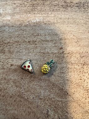Origami Owl Pineapple and Pizza Charm Stud Earrings - Yellow & Red